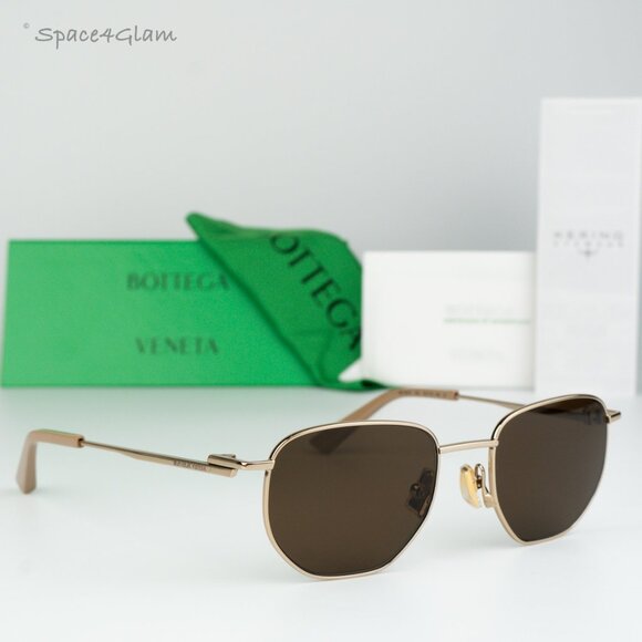 Bottega Veneta Accessories - Bottega Veneta Women Sunglasses Gold Dark Brown Split Panthos BV1301S 002 NEW